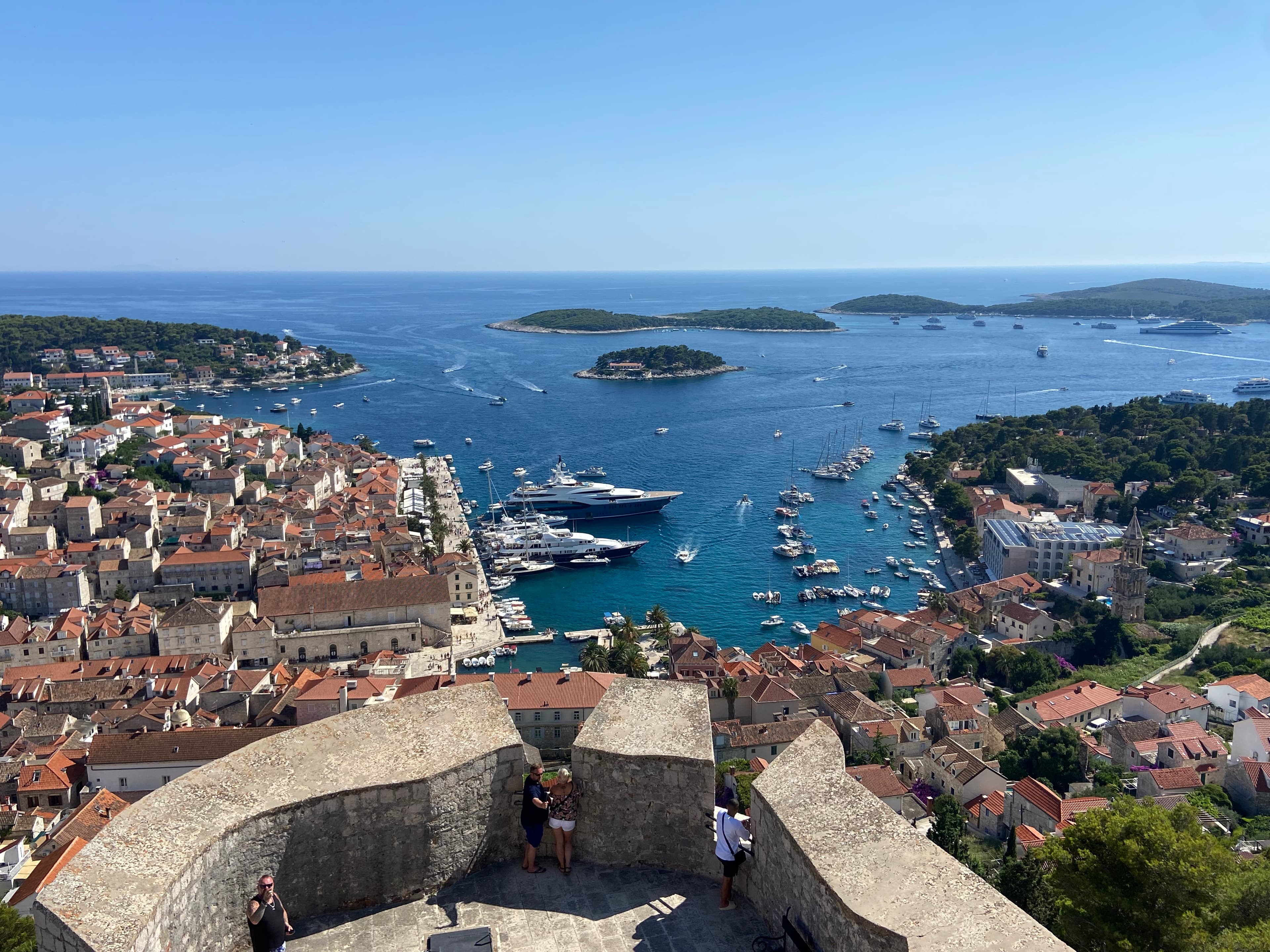 View of Hvar, Croatia from a top a hill looking down from a fortress